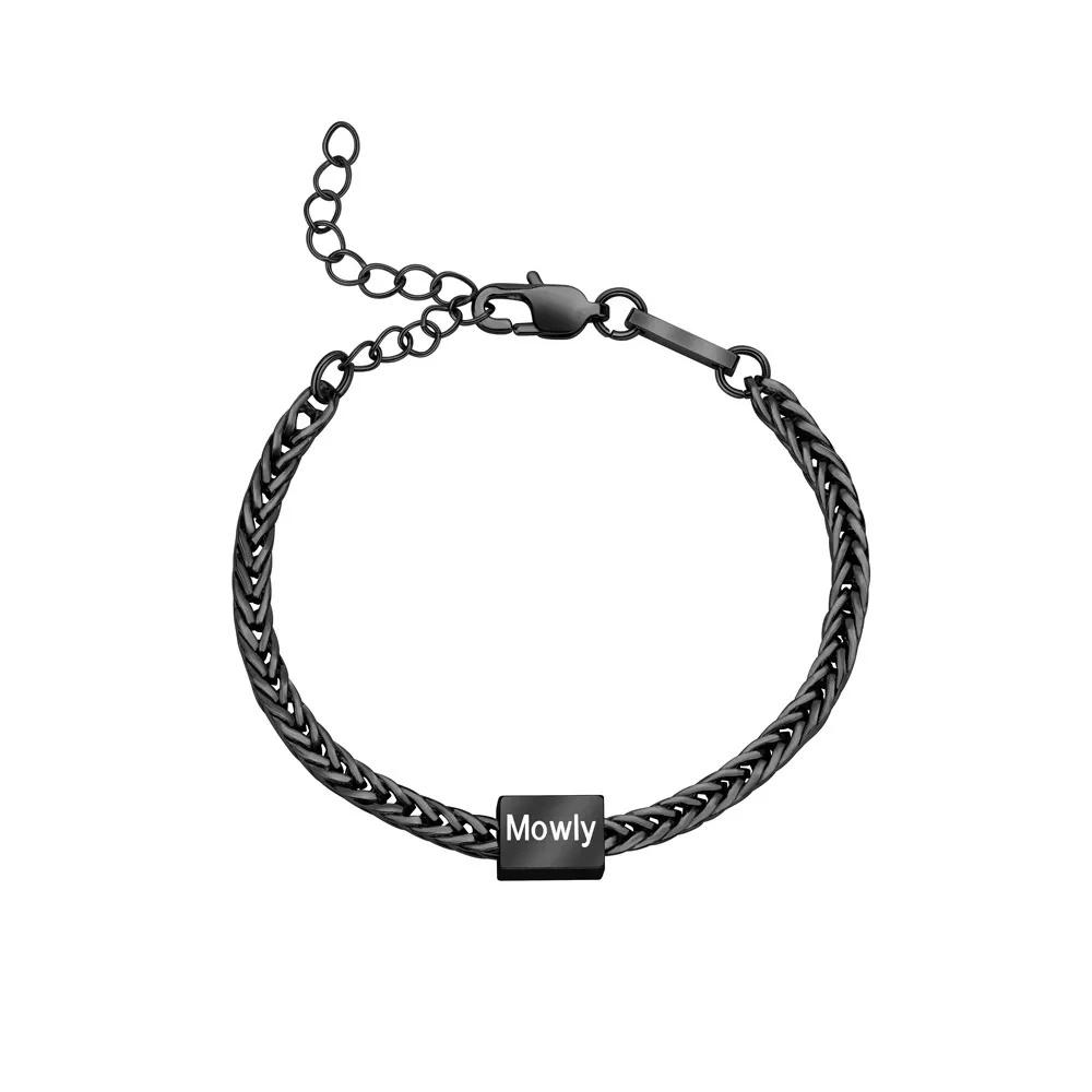 VEYENA Personalized Multi-Tag Wheat Chain Bracelet - Black, 1 Name