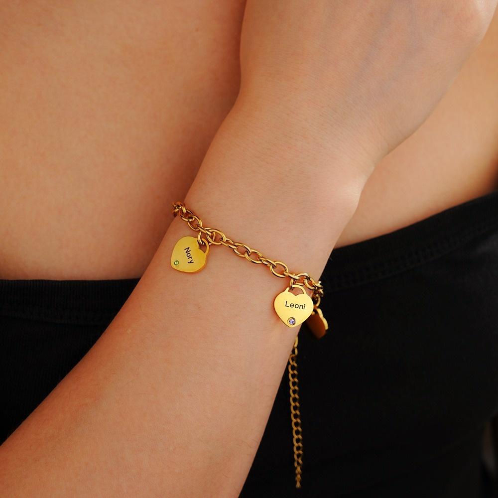 VEYENA Personalized Birthstone Heart Link Bracelet - Image 4