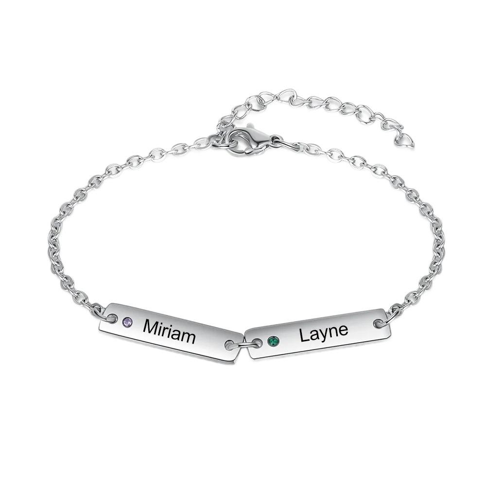 VEYENA Personalized Multi-Name Birthstone Bar Link Bracelet - Image 2