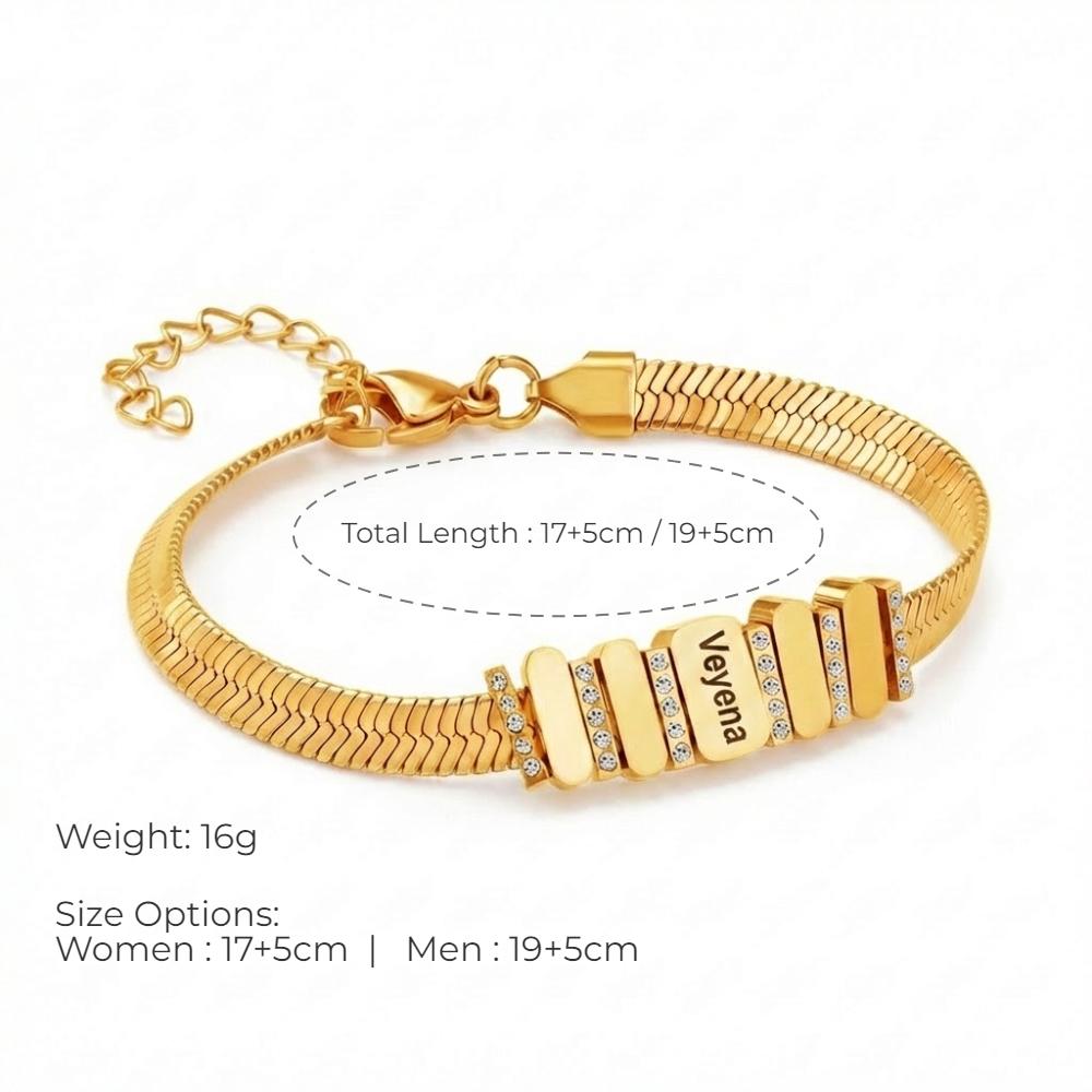 VEYENA Personalized Multi-Tag Herringbone Snake Chain Bracelet - Details