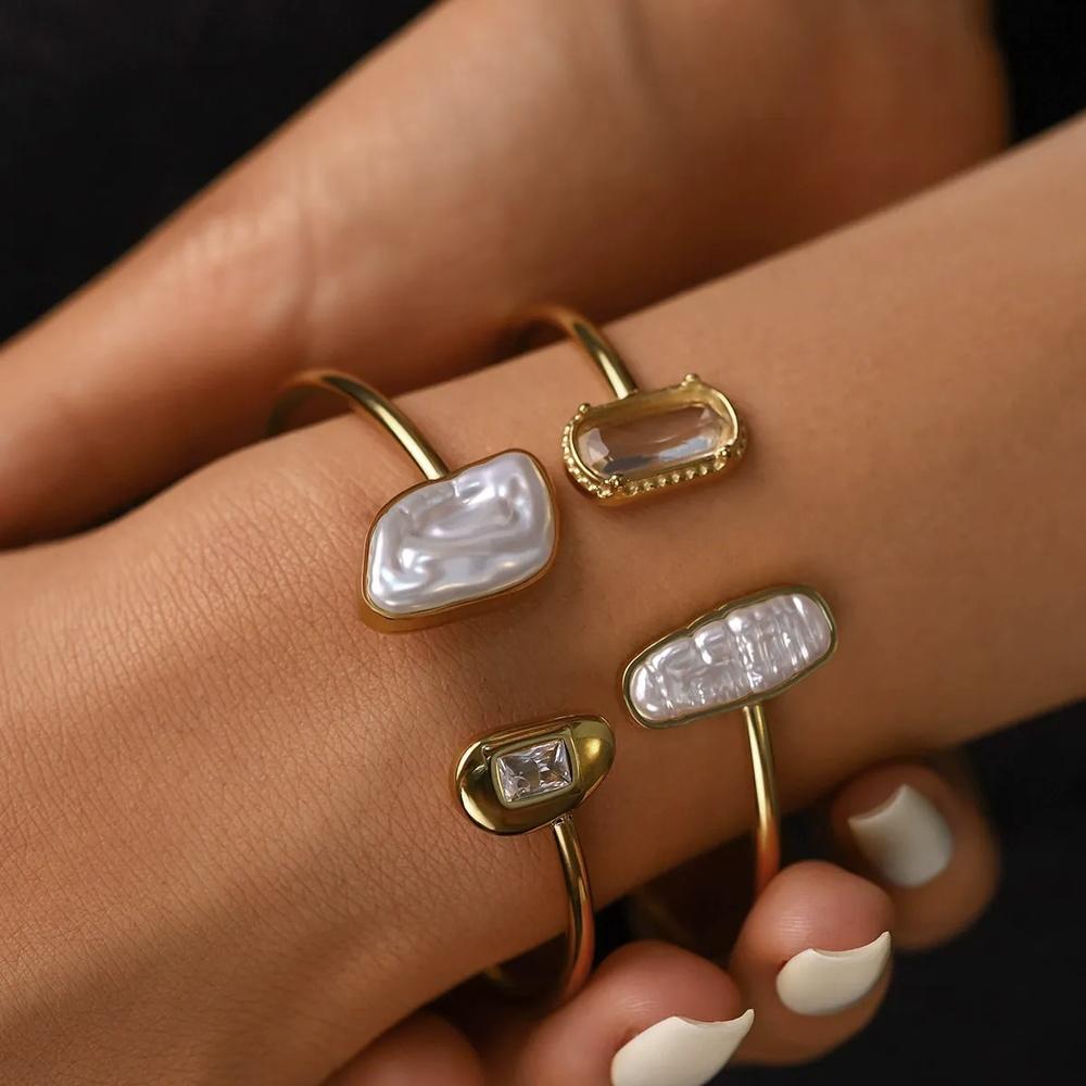 VEYENA Irregular Pearl Open Bangle - Image 6