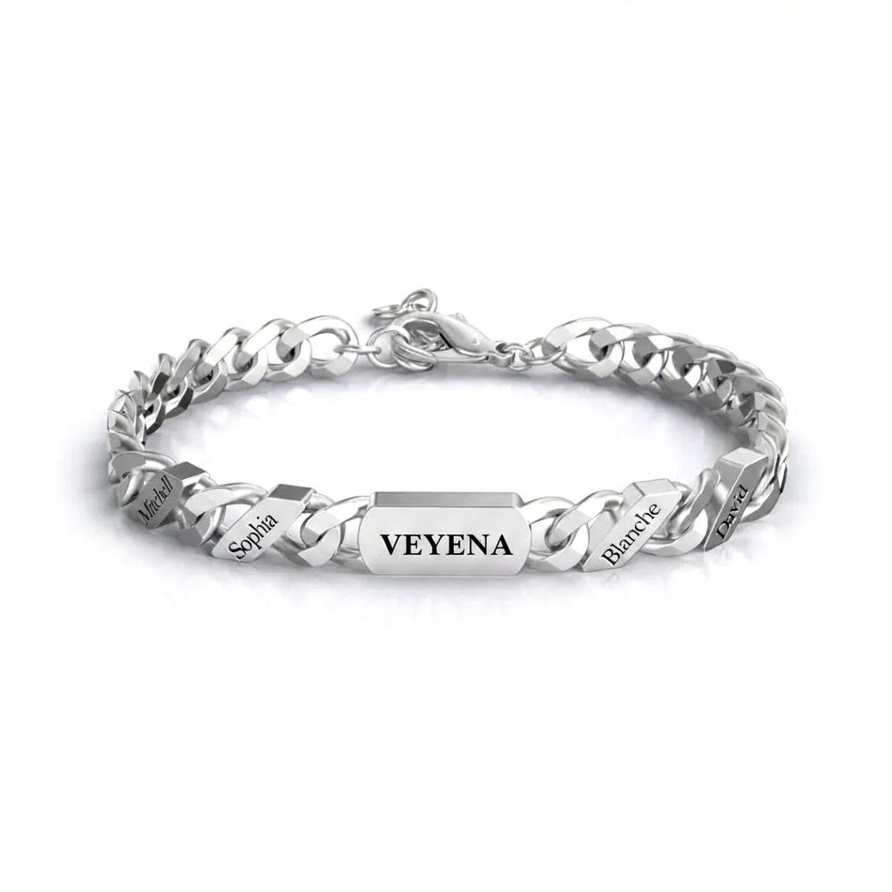 VEYENA Personalized Engraved Chain Bracelet - Silver, 1 Name