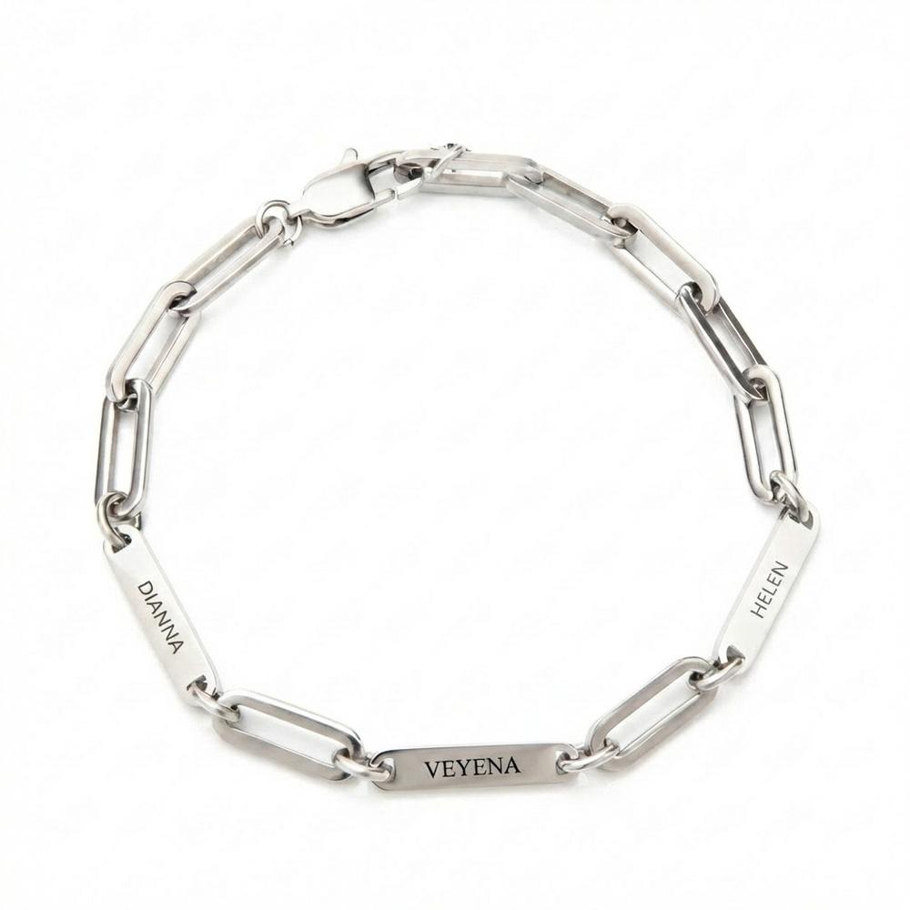 VEYENA Personalized Minimal Link Name Bracelet - Silver, 3 Names
