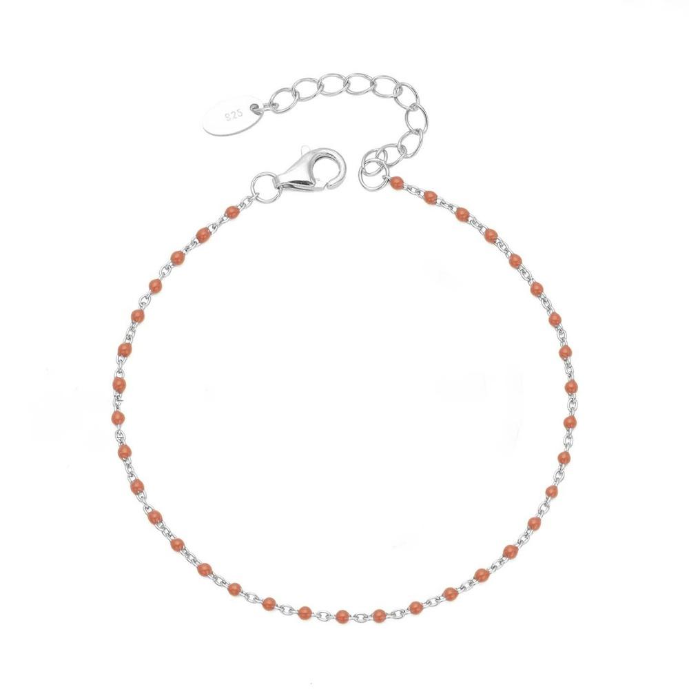 VEYENA Color Bead Chain Bracelet - Silver, Orange Red 