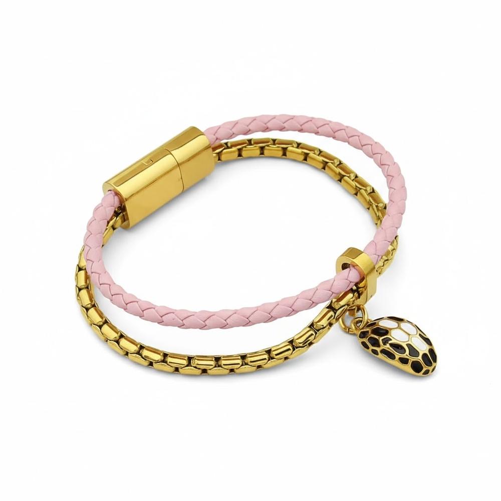 VEYENA Classic Serpent Double Wrap Leather Bracelet - Pink