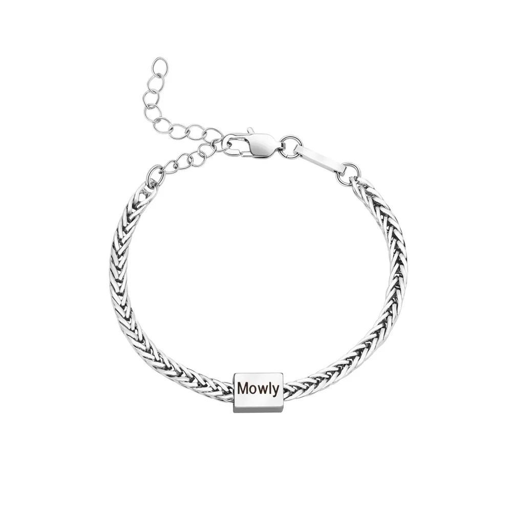 VEYENA Personalized Multi-Tag Wheat Chain Bracelet - Silver, 1 Name
