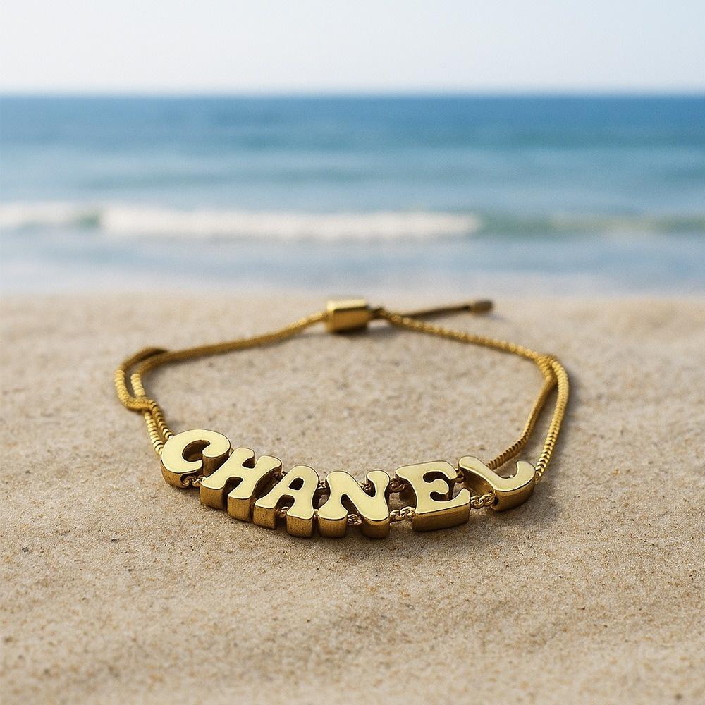 VEYENA Custom Letter Slider Bracelet in Gold or Silver - Image 3