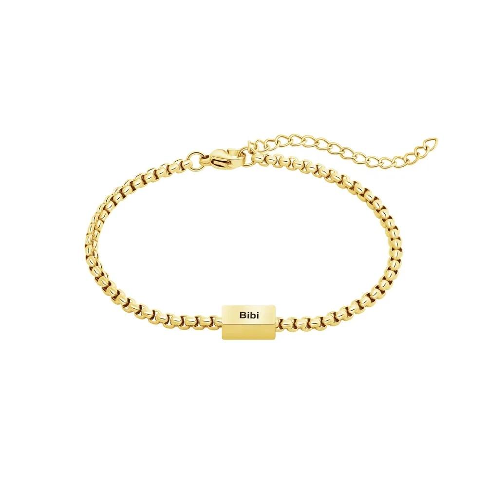 VEYENA Personalized Multi-Tag Box Chain Bracelet - Gold, 1 Name