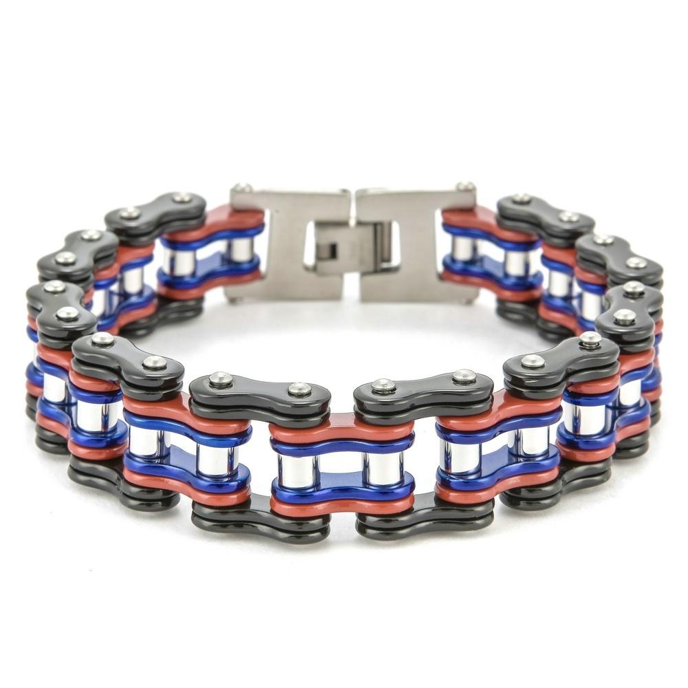 VEYENA Classic Biker Chain Bracelet - Red & Blue
