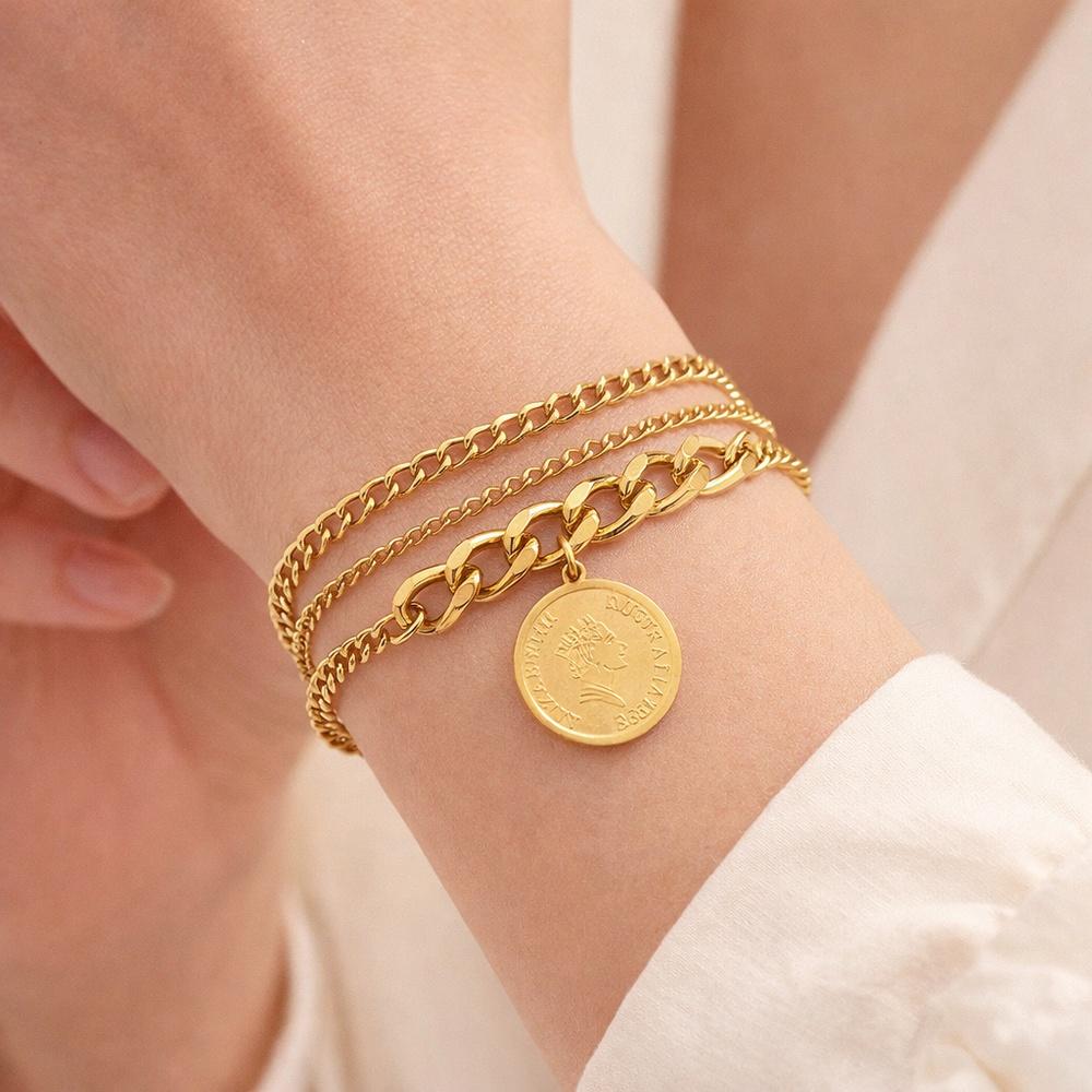 VEYENA Gold Layered Coin Chain Bracelet - Image 2
