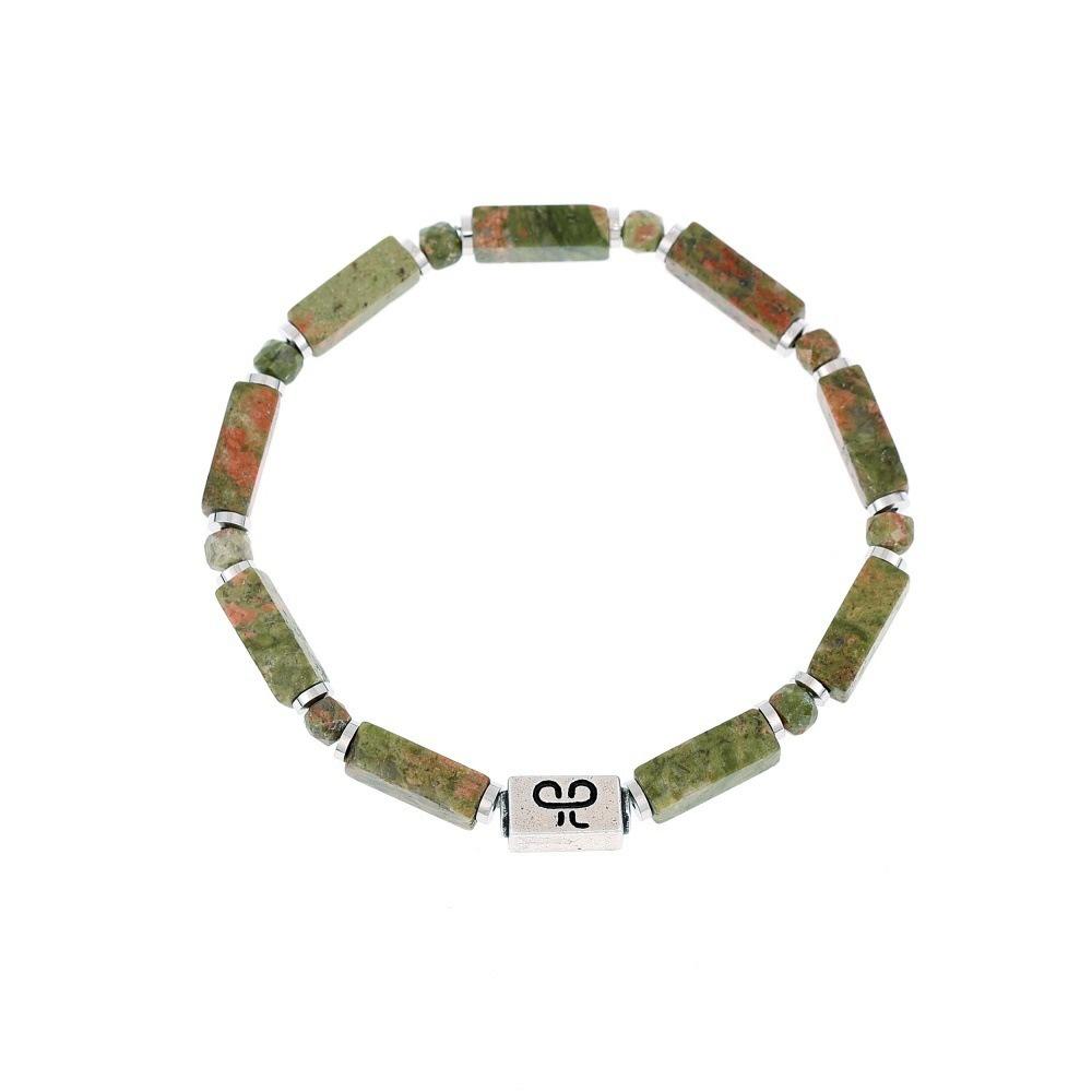 VEYENA Geometric Natural Stone Beaded Bracelet - Rectangular, Green