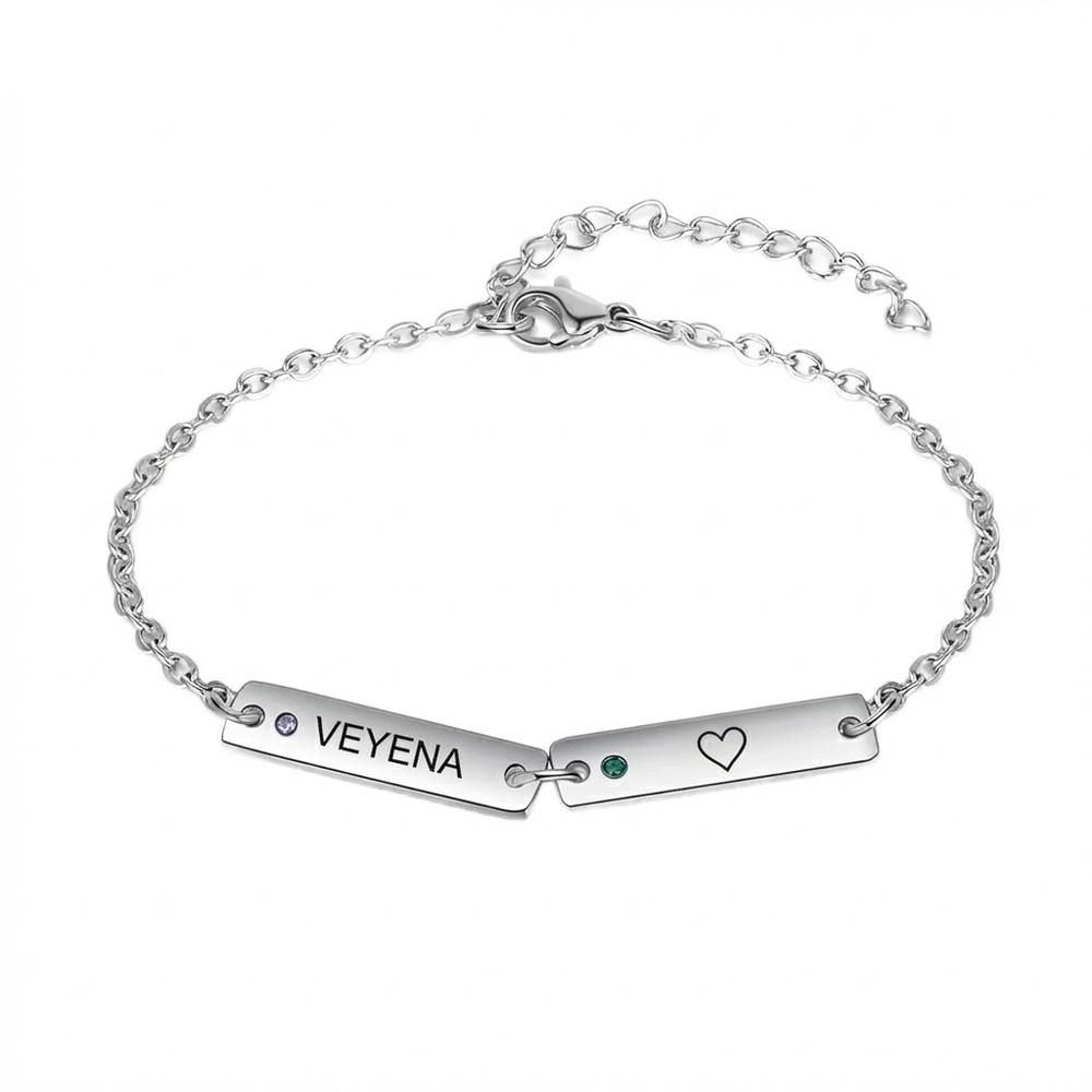 VEYENA Personalized Multi-Name Birthstone Bar Link Bracelet