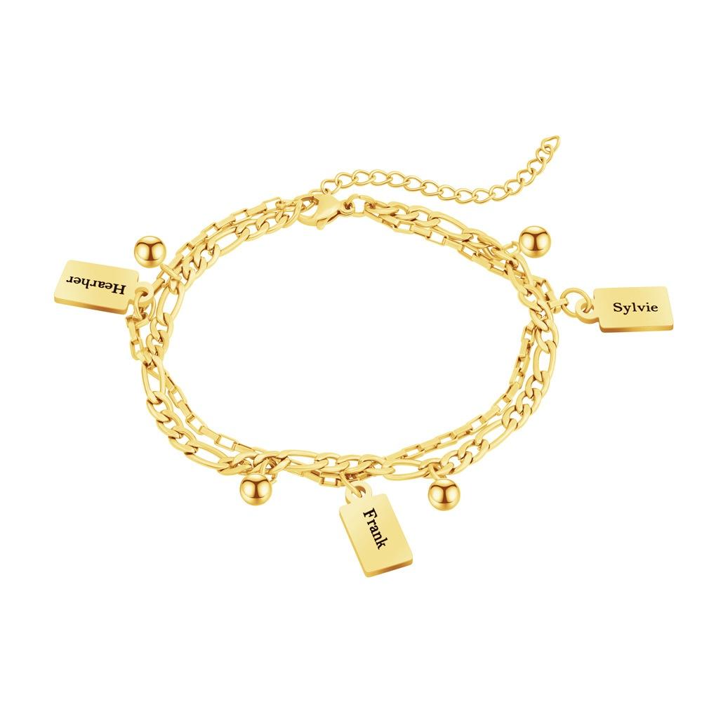 VEYENA Personalized Double Layer Tag Charm Bracelet - #D4AF37