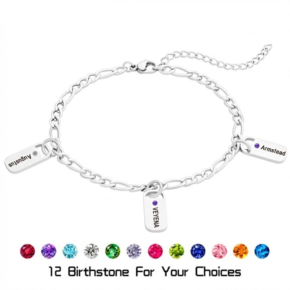 VEYENA Personalized Birthstone Tag Chain Bracelet