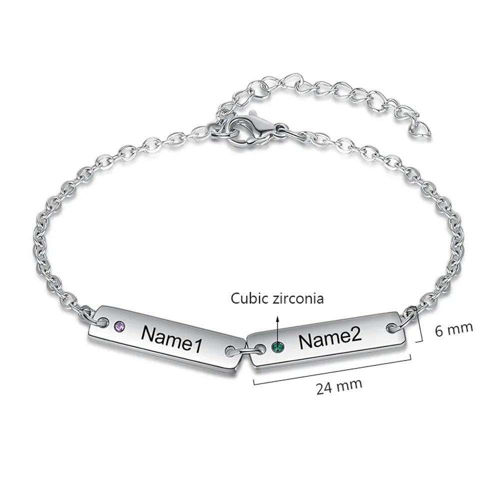 VEYENA Personalized Multi-Name Birthstone Bar Link Bracelet - Details