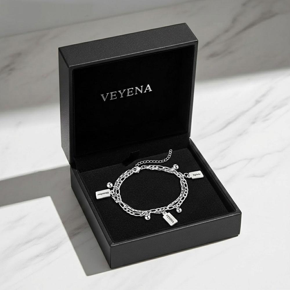 VEYENA Personalized Double Layer Tag Charm Bracelet - Details