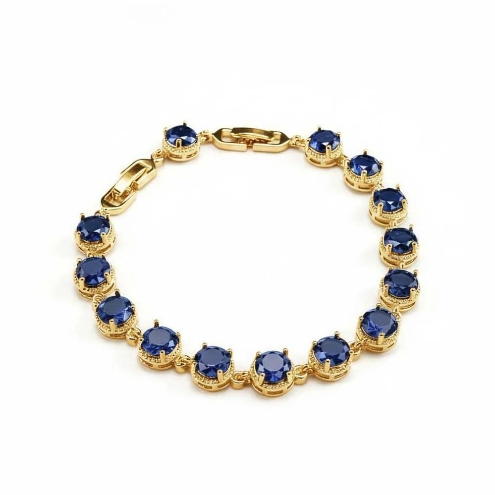VEYENA Round Stone Link Bracelet - Gold, Blue