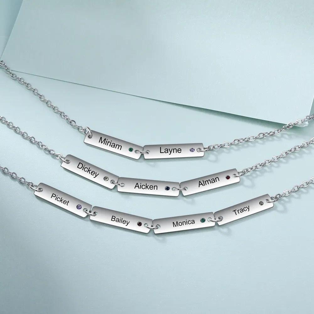 VEYENA Personalized Multi-Name Birthstone Bar Link Bracelet - Image 4