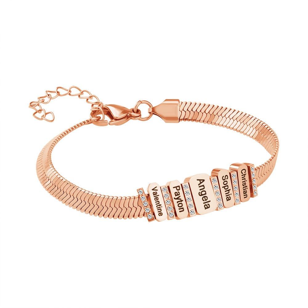 VEYENA Personalized Multi-Tag Herringbone Snake Chain Bracelet - Women, Rose Gold