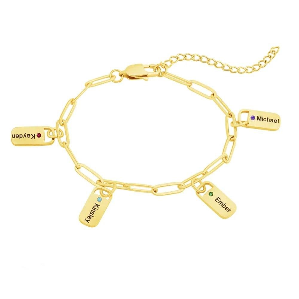 VEYENA Personalized Birthstone Tag Link Bracelet - Details