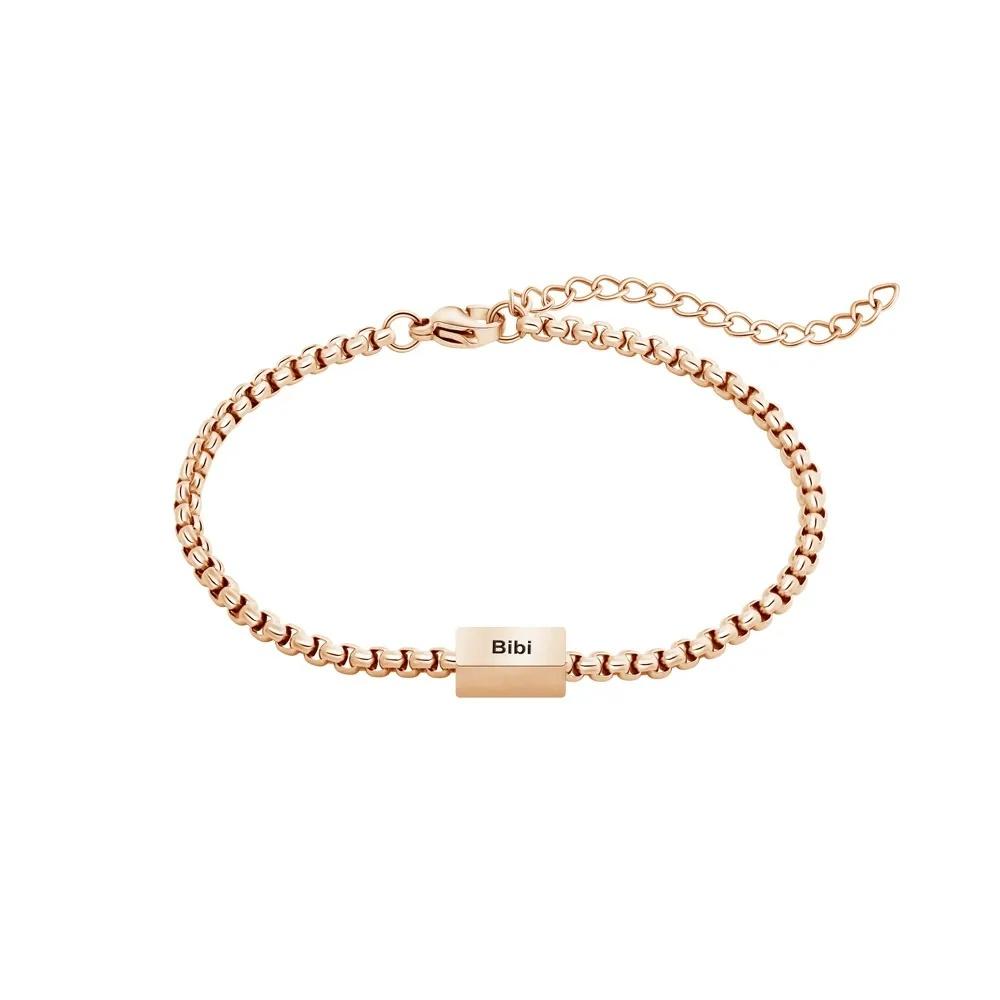 VEYENA Personalized Multi-Tag Box Chain Bracelet - Rose Gold, 1 Name