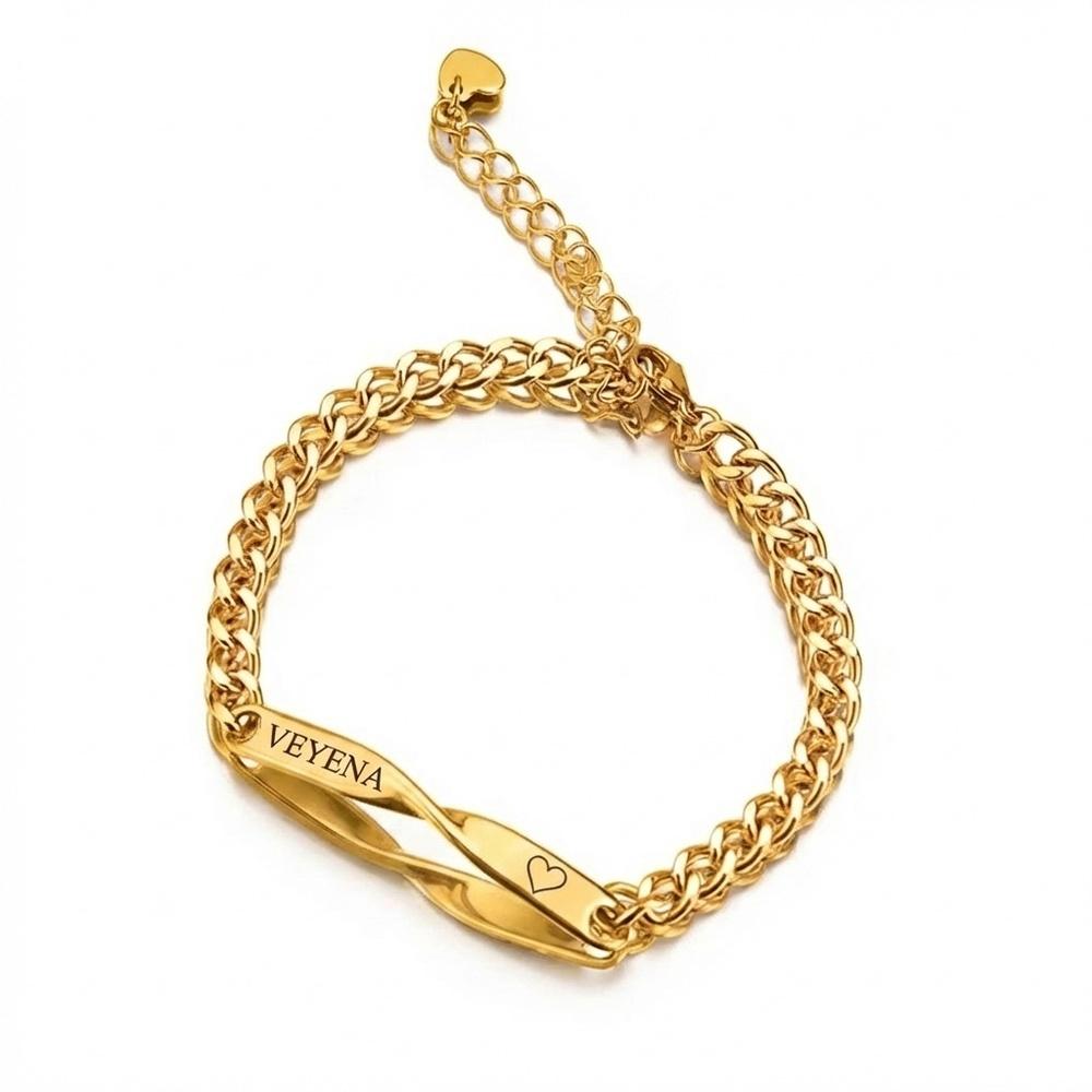 VEYENA Personalized Twisted Bar Bracelet for Couples - Details