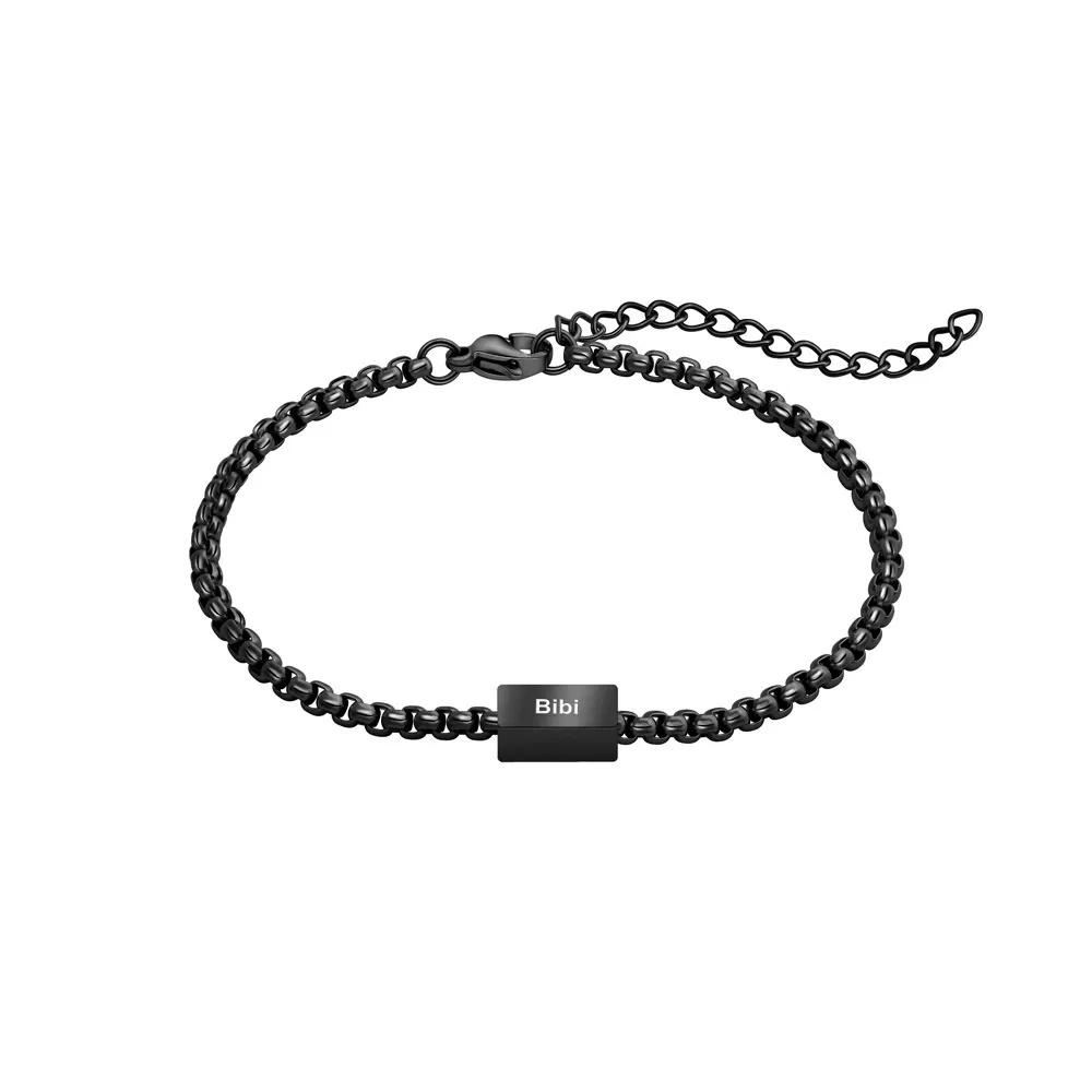 VEYENA Personalized Multi-Tag Box Chain Bracelet - Black, 1 Name