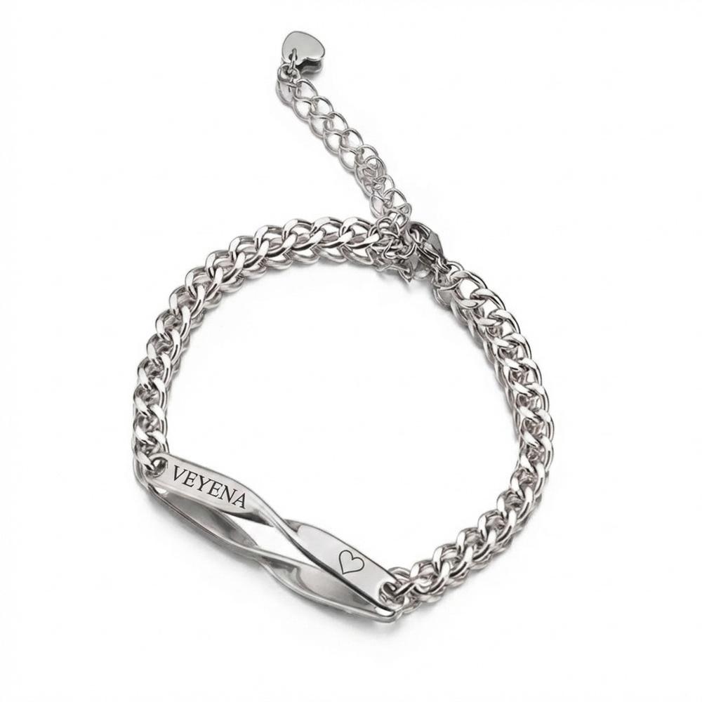 VEYENA Personalized Twisted Bar Bracelet for Couples - Image 2