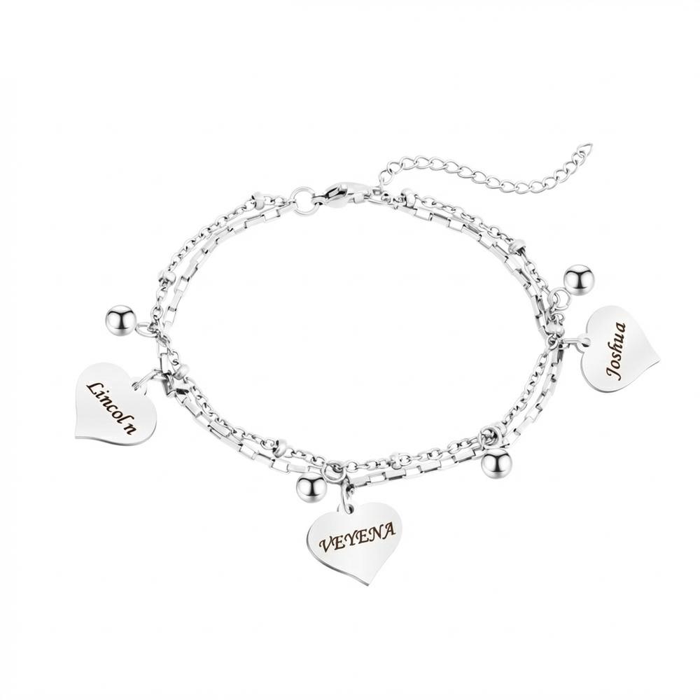 VEYENA Personalized Double Layer Heart Charm Bracelet - Image 2
