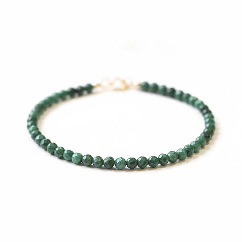 VEYENA 3mm Malachite Beaded Bracelet with Round or Faceted Finish - Faceted Beads, 14CM