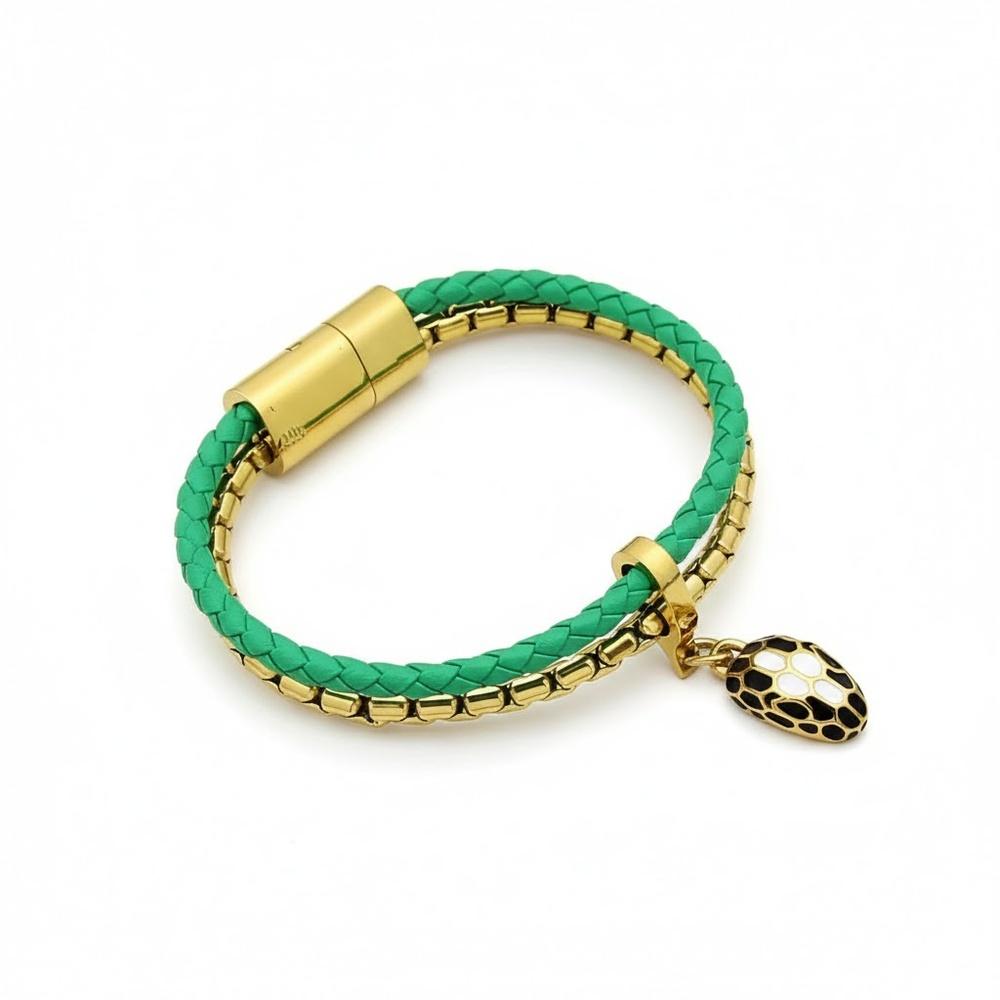 VEYENA Classic Serpent Double Wrap Leather Bracelet - Green