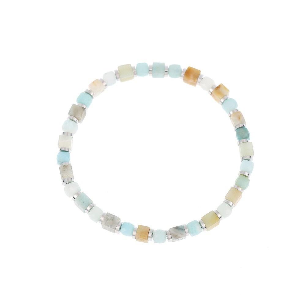 VEYENA Geometric Natural Stone Beaded Bracelet - Square, White