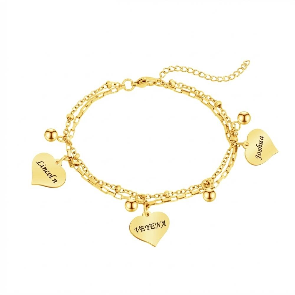 VEYENA Personalized Double Layer Heart Charm Bracelet