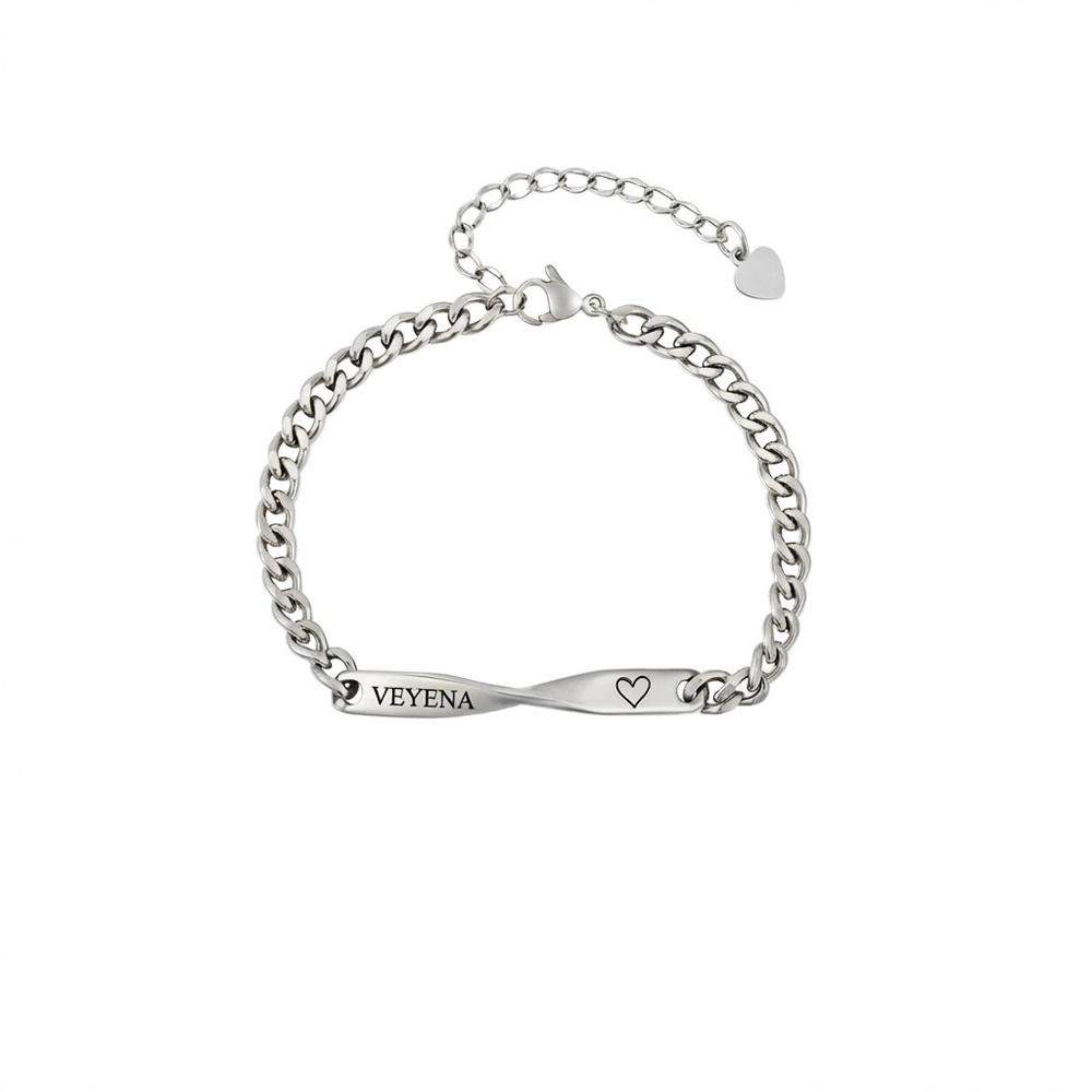 VEYENA Personalized Twisted Bar Bracelet for Couples - Silver, Women