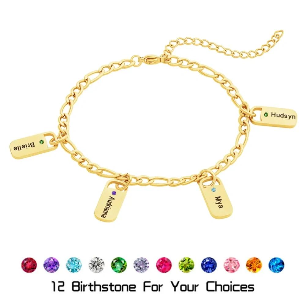 VEYENA Personalized Birthstone Tag Chain Bracelet - Image 2