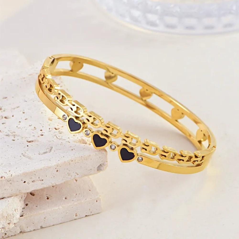 VEYENA Black Heart Crystal Bangle - Image 3