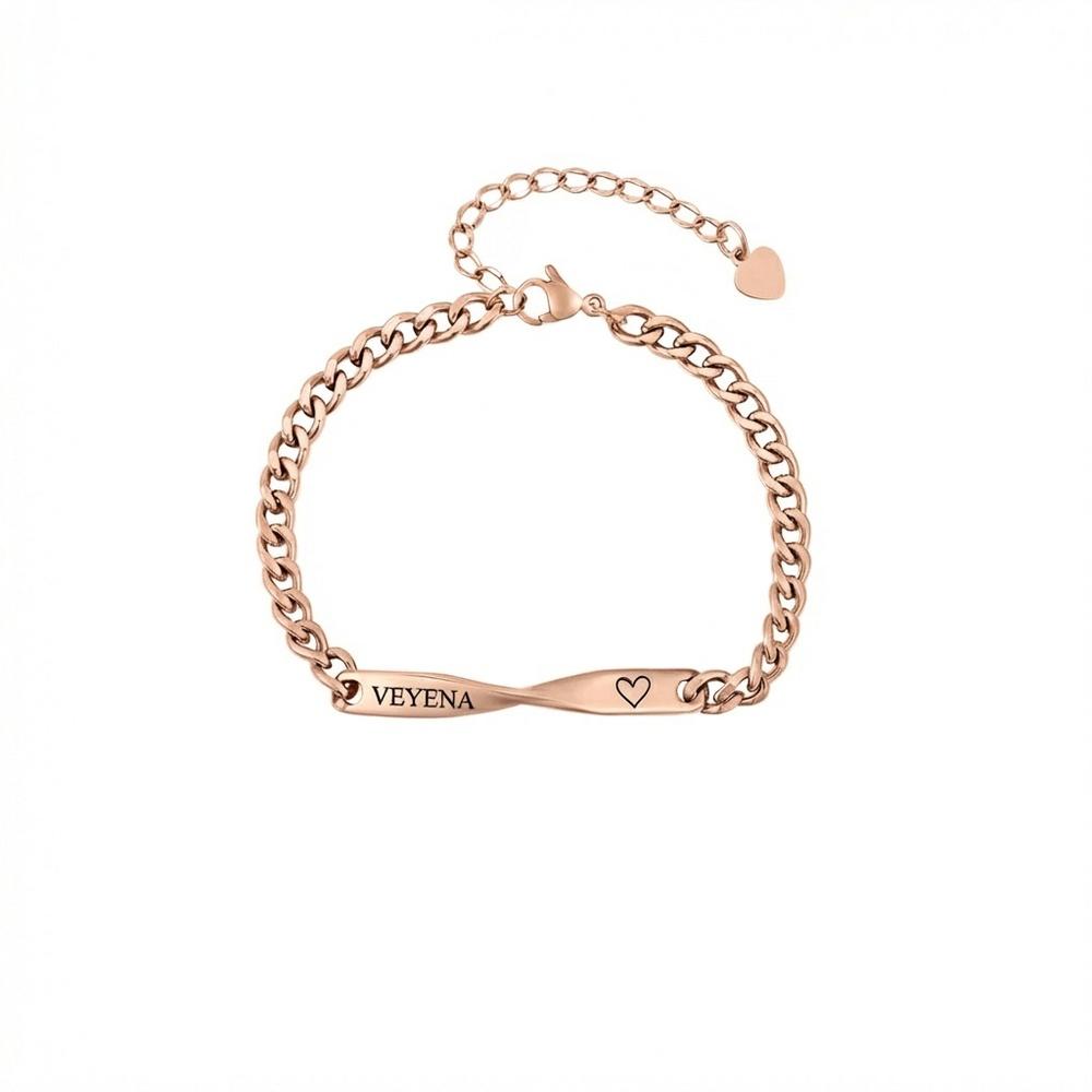 VEYENA Personalized Twisted Bar Bracelet for Couples - Rose Gold, Women