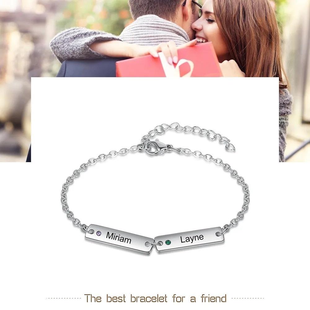 VEYENA Personalized Multi-Name Birthstone Bar Link Bracelet - Details
