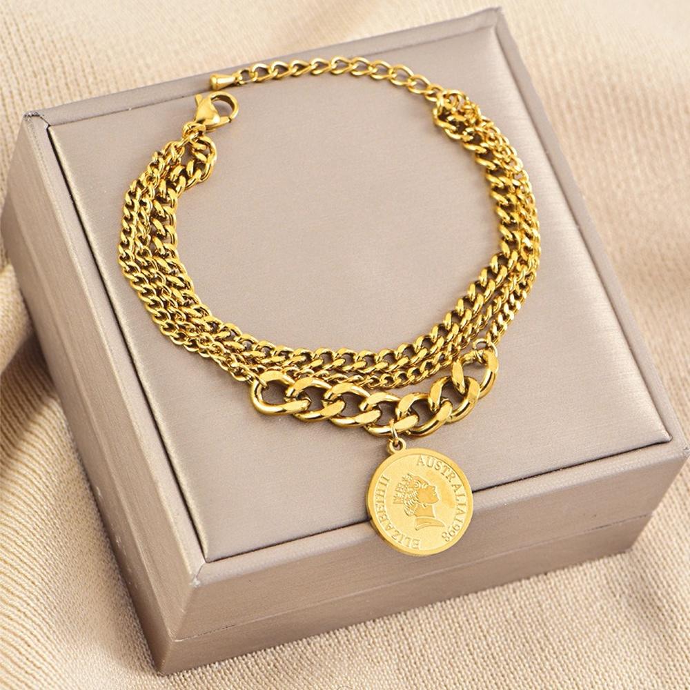 VEYENA Gold Layered Coin Chain Bracelet - Image 6