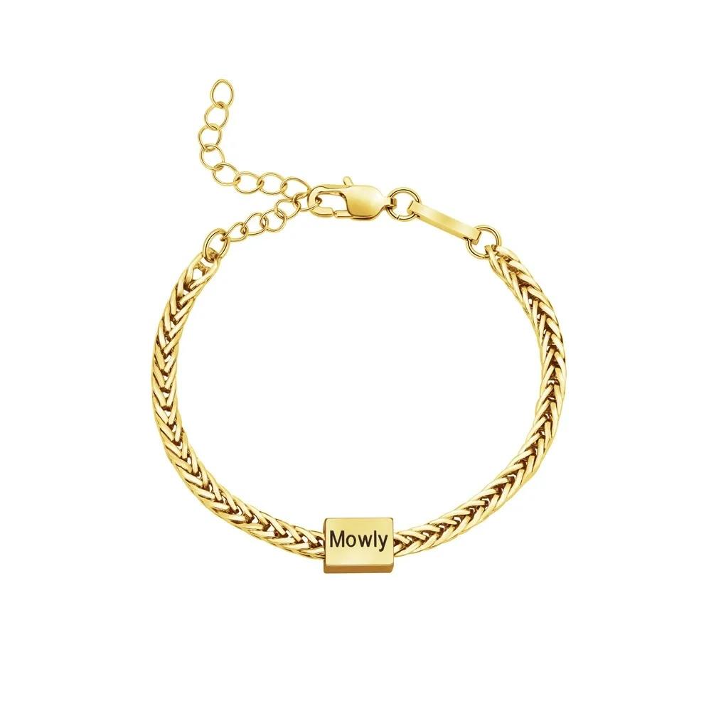 VEYENA Personalized Multi-Tag Wheat Chain Bracelet - Gold, 1 Name
