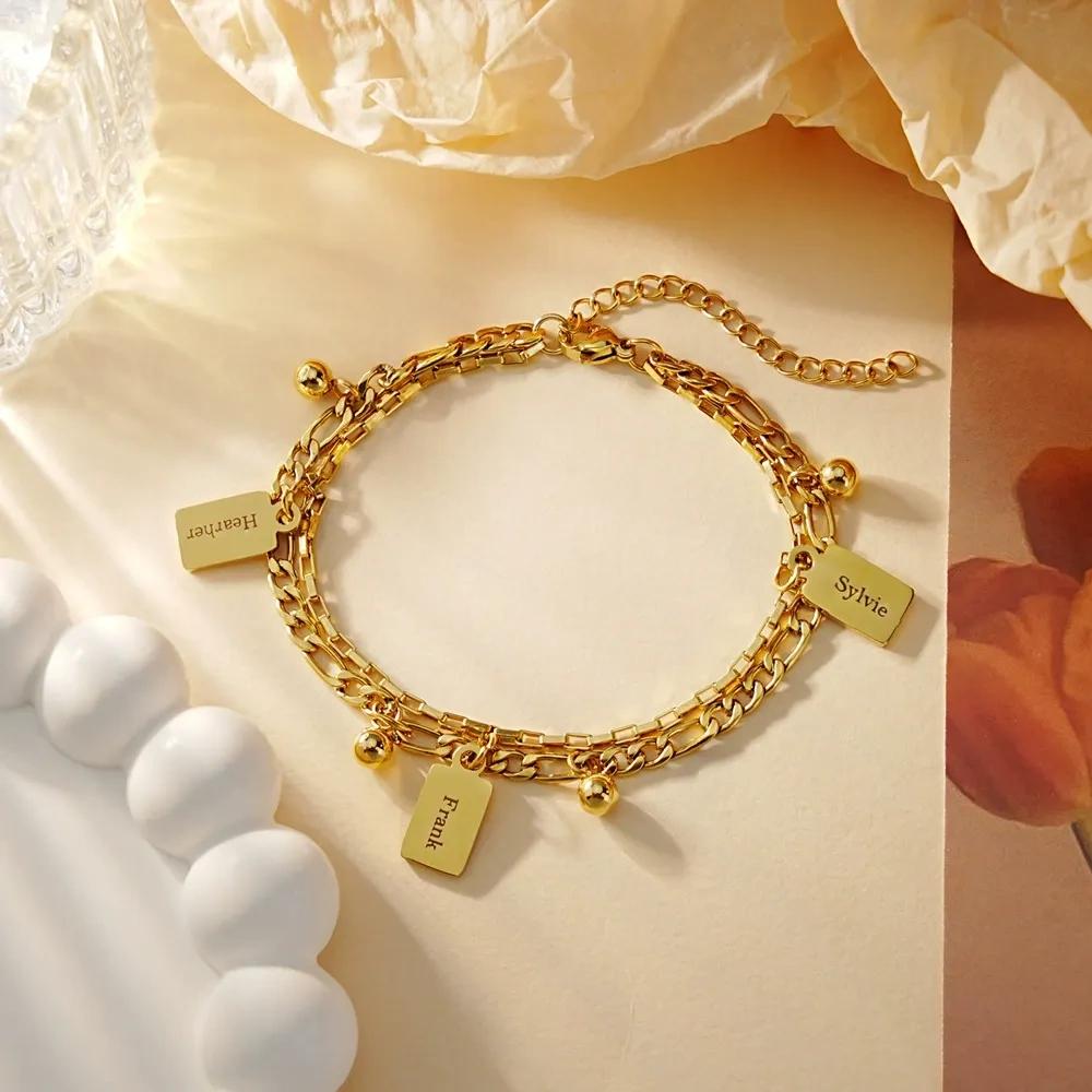 VEYENA Personalized Double Layer Tag Charm Bracelet - Image 3