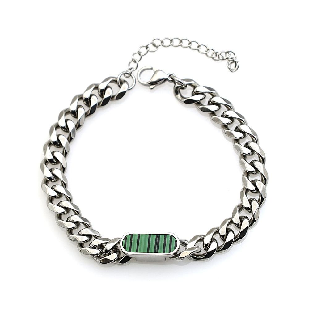 VEYENA Oval Shell Cuban Bracelet - Silver, Green