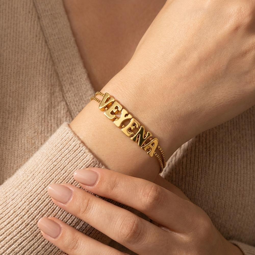 VEYENA Custom Letter Slider Bracelet in Gold or Silver - Image 2