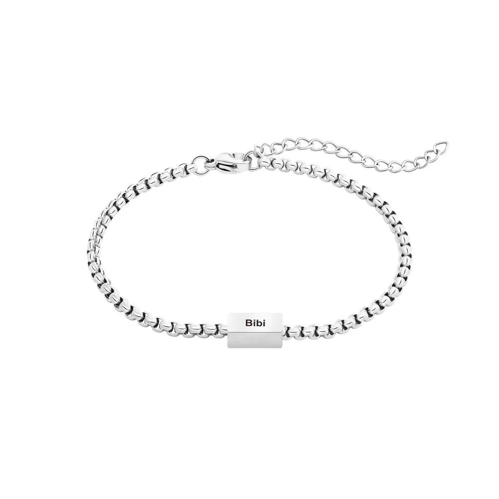 VEYENA Personalized Multi-Tag Box Chain Bracelet - Silver, 1 Name