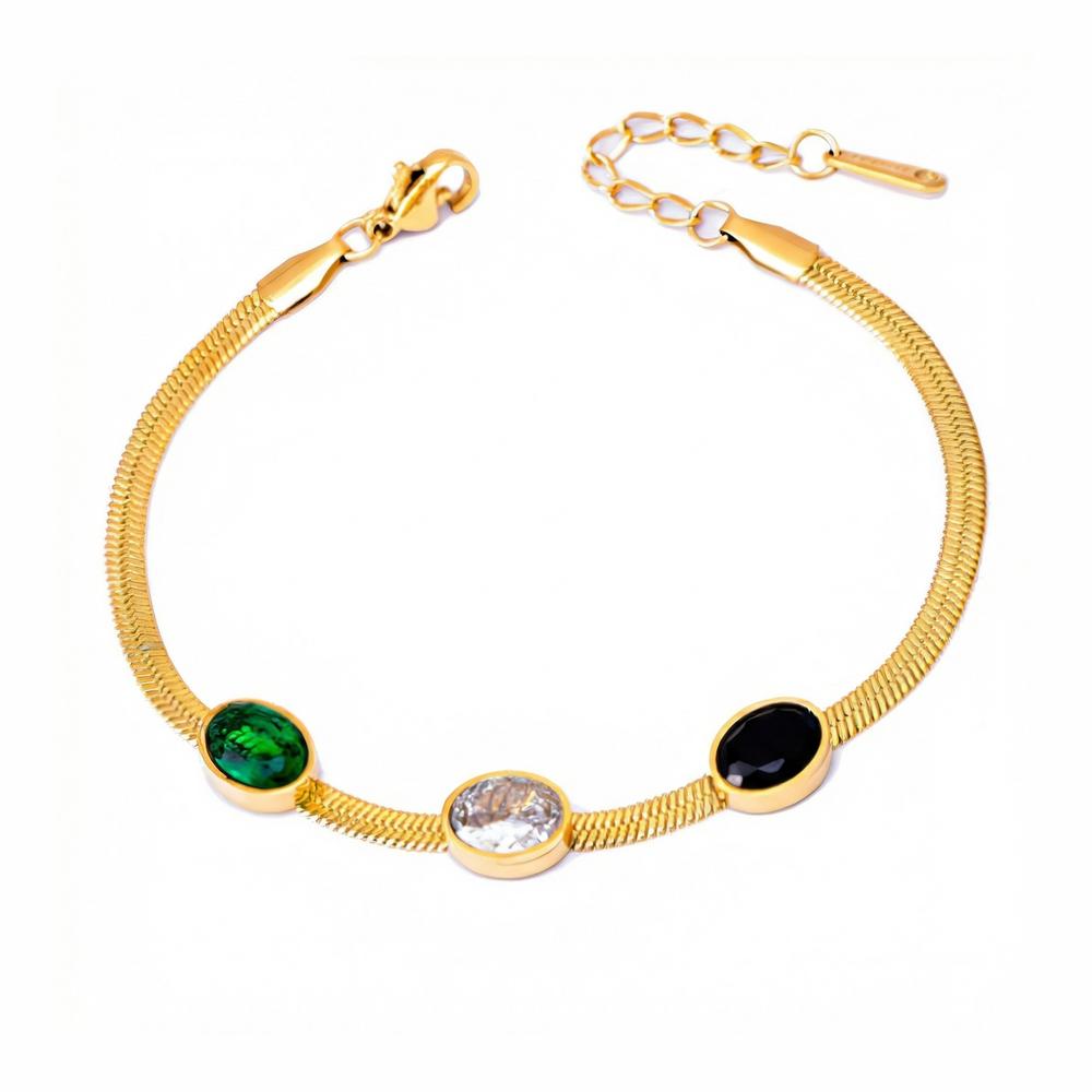 VEYENA Gold Trio Stone Chain Bracelet