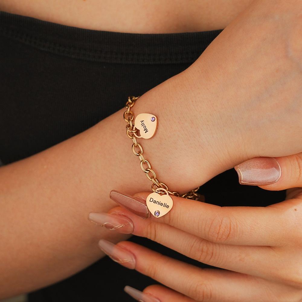 VEYENA Personalized Birthstone Heart Link Bracelet - Image 5