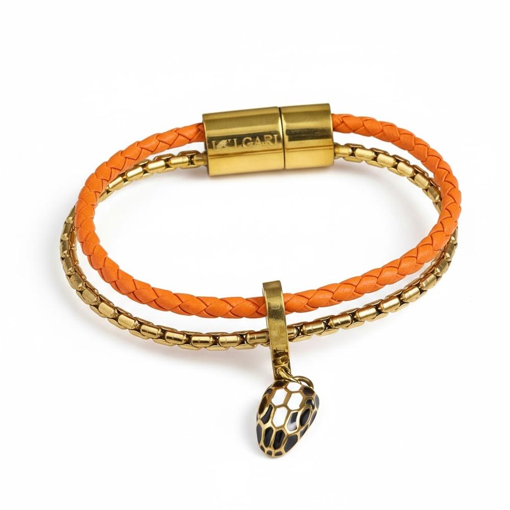 VEYENA Classic Serpent Double Wrap Leather Bracelet - Orange