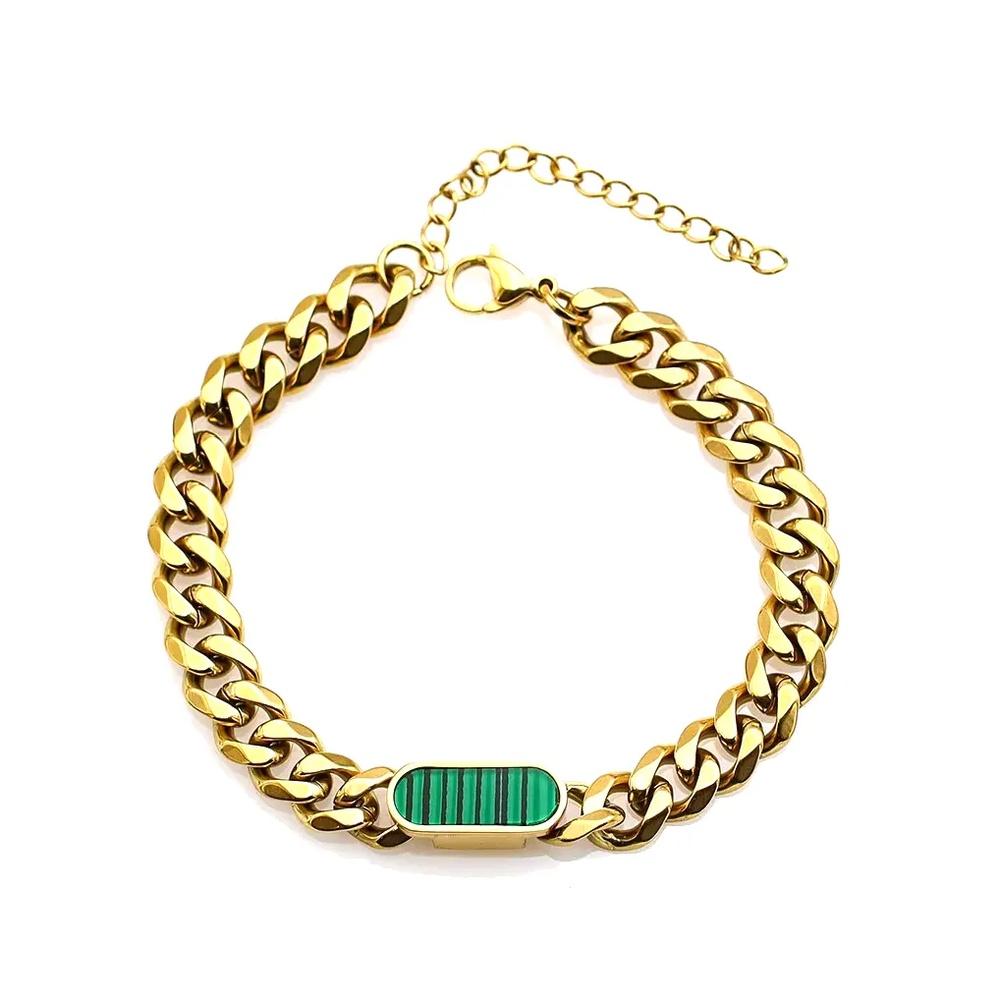 VEYENA Oval Shell Cuban Bracelet - Gold, Green