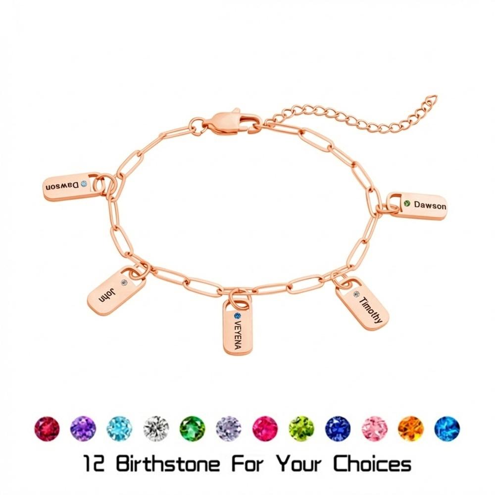 VEYENA Personalized Birthstone Tag Link Bracelet
