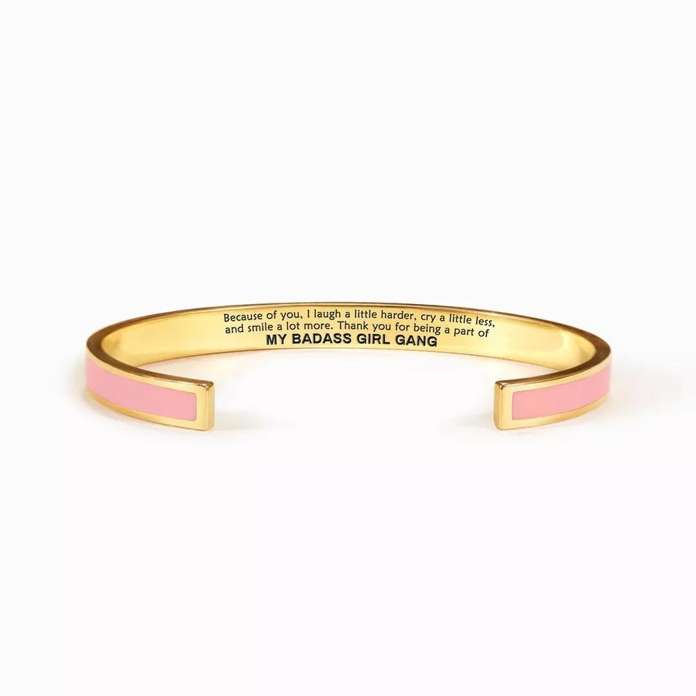 VEYENA Personalized Color Inlay Engraved Cuff Bracelet - Pink